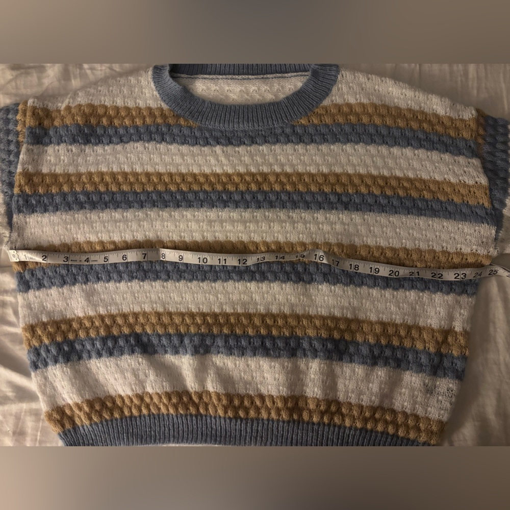 SHEIN Women's Striped Cardigan in Blue, White, and Brown